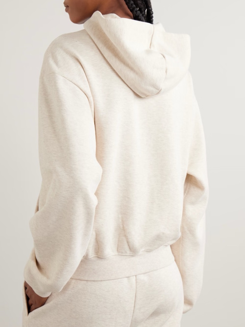 SKIMS COTTON FLEECE CLASSIC ZIP UP HOODIE IN OATMEAL HEATHER SIZE SMALL - Picture 3 of 7